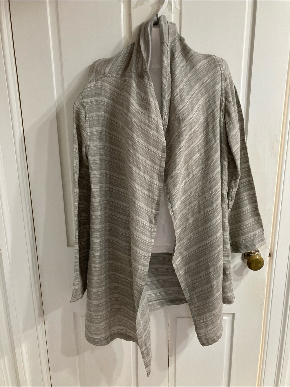 Flax Light Gray Striped Draped Open-Front Jacket
